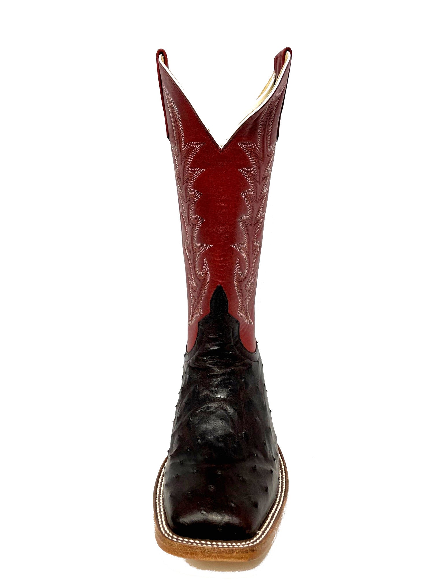 Top Hand HP8016 Men's Nicotine Full Quill Ostrich Cowboy Boots  Red Goat Top, DB Toe, Leather