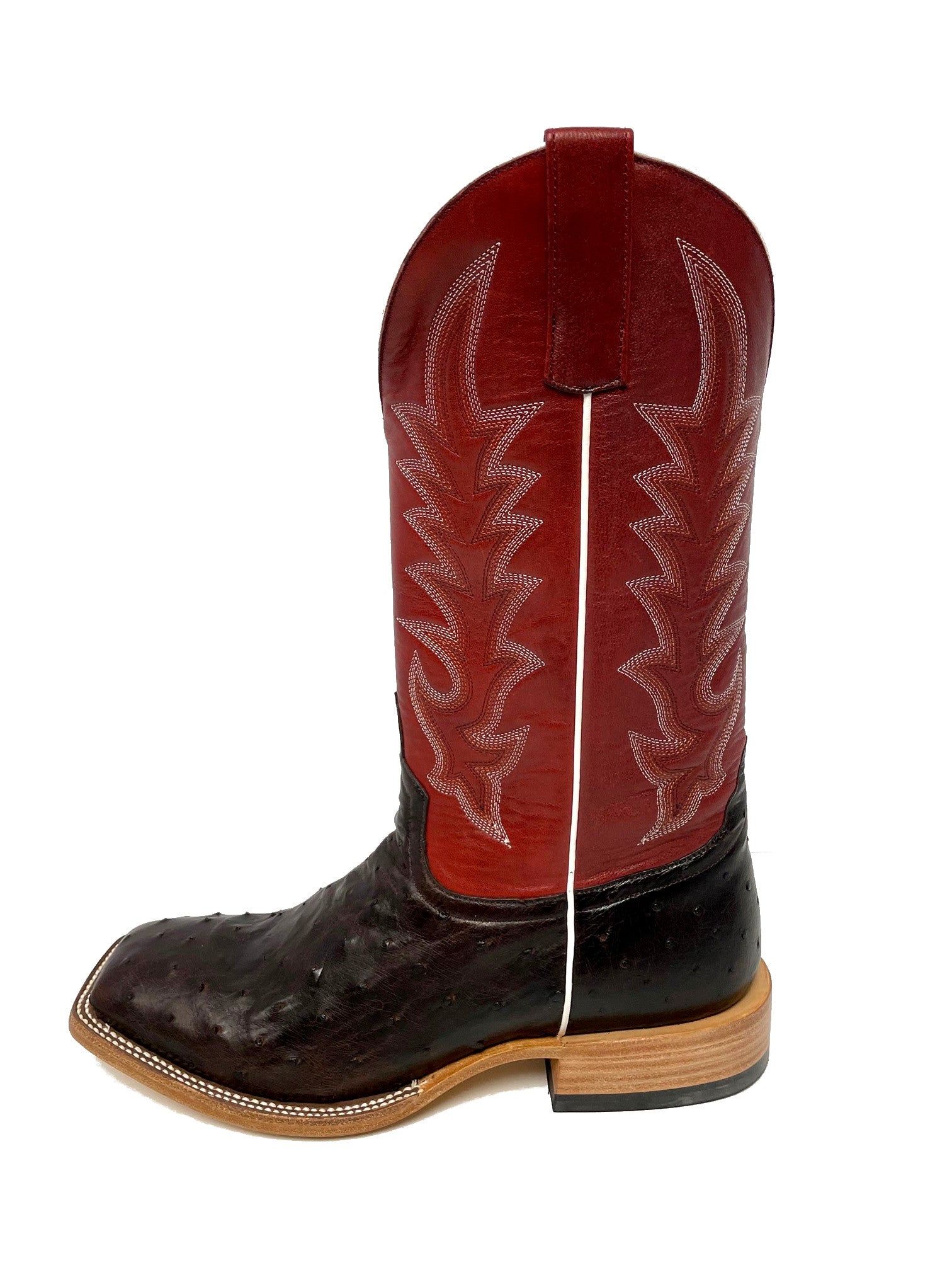 Top Hand HP8016 Men's Nicotine Full Quill Ostrich Cowboy Boots  Red Goat Top, DB Toe, Leather