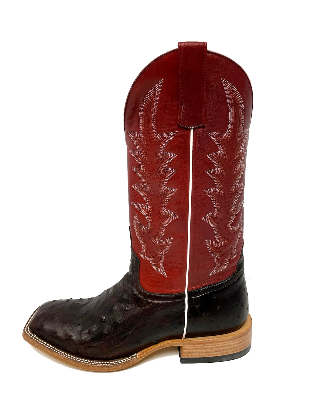 Top Hand HP8016 Men's Nicotine Full Quill Ostrich Cowboy Boots  Red Goat Top, DB Toe, Leather