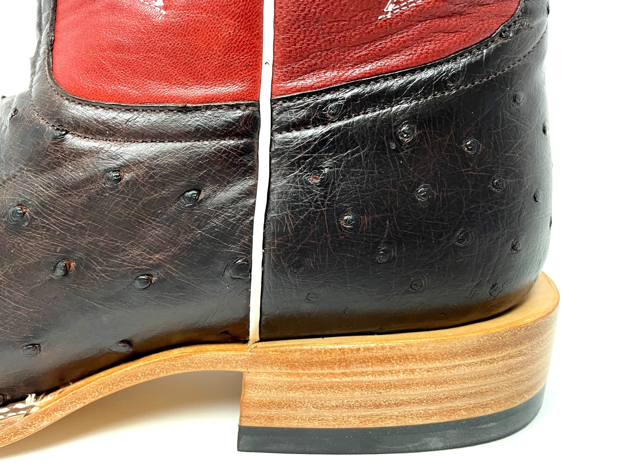 Top Hand HP8016 Men's Nicotine Full Quill Ostrich Cowboy Boots  Red Goat Top, DB Toe, Leather