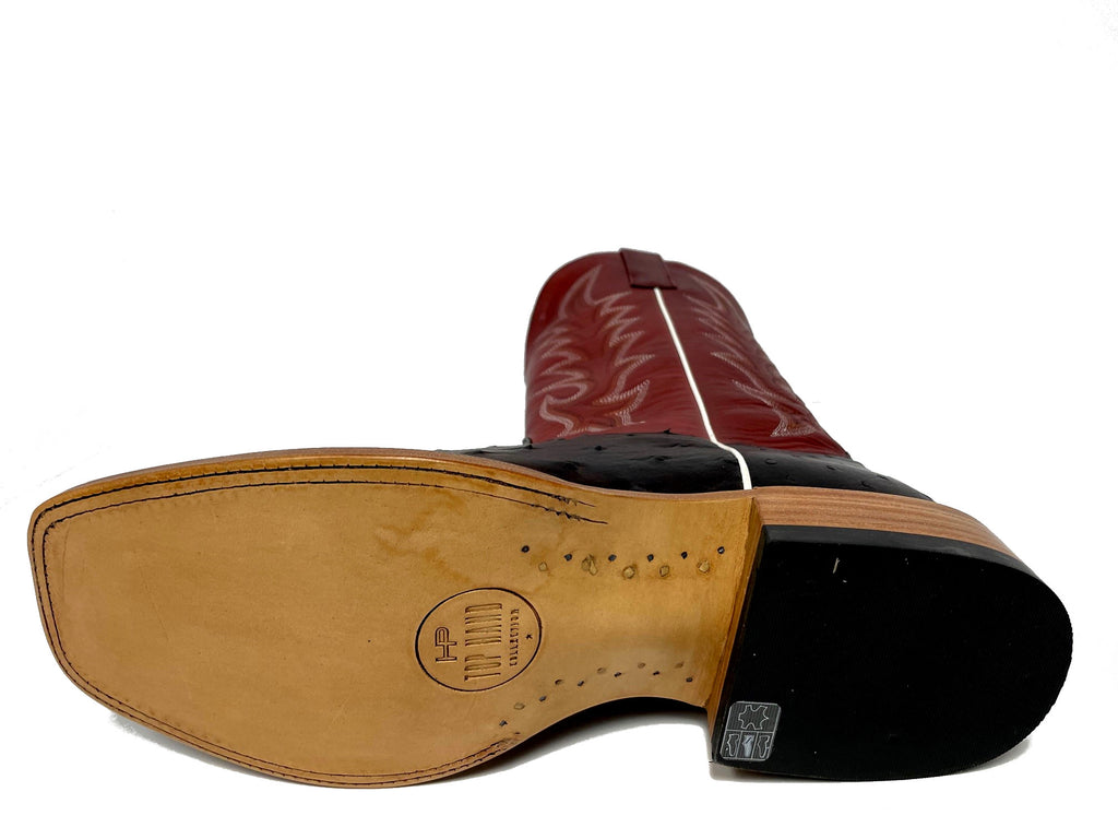 Top Hand HP8016 Men's Nicotine Full Quill Ostrich Cowboy Boots  Red Goat Top, DB Toe, Leather