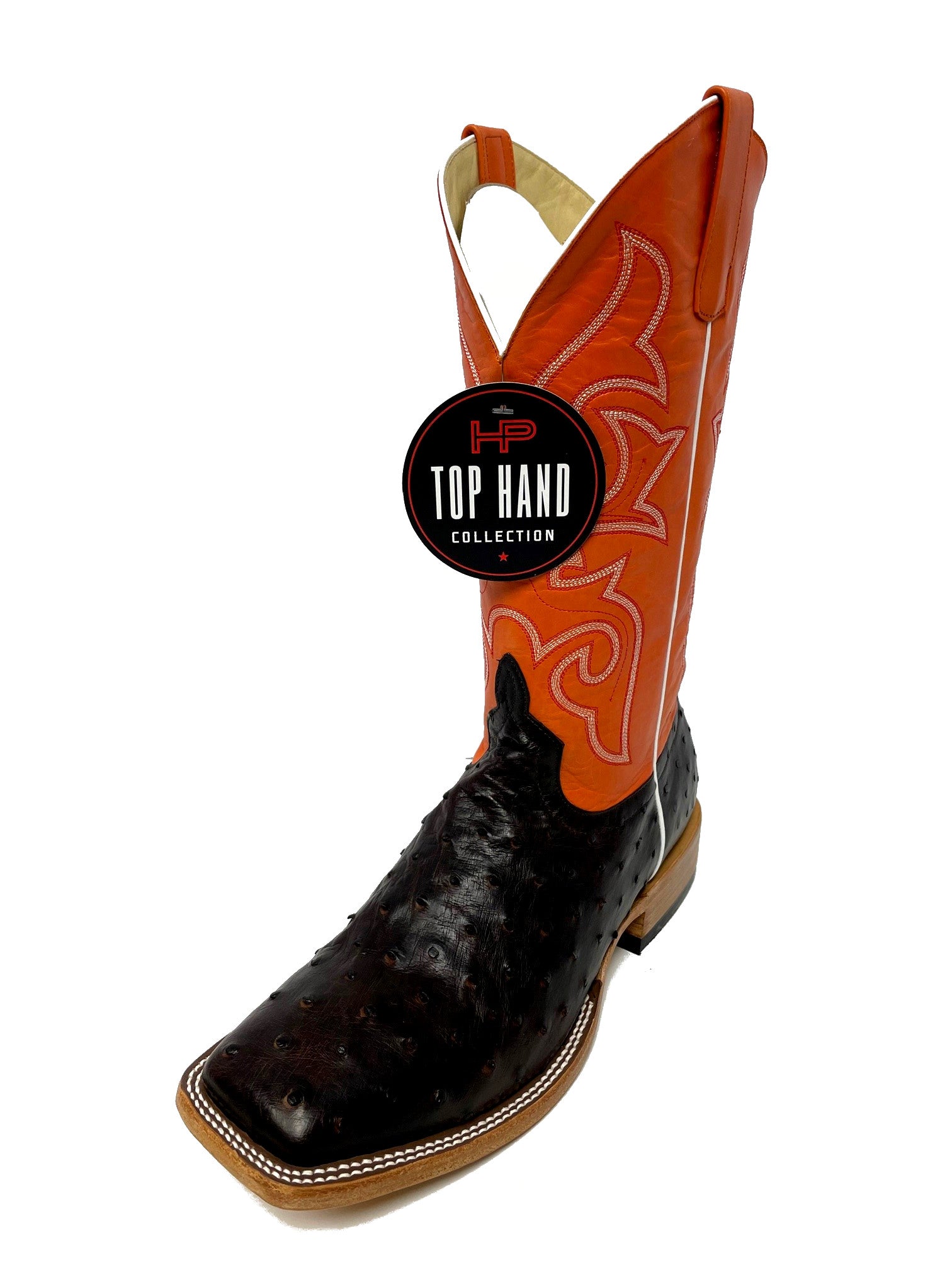 Top Hand HP8028 Men's Nicotine Full Quill Ostrich Cowboy Boots  Pimento Calf Top, DB Toe, Leather