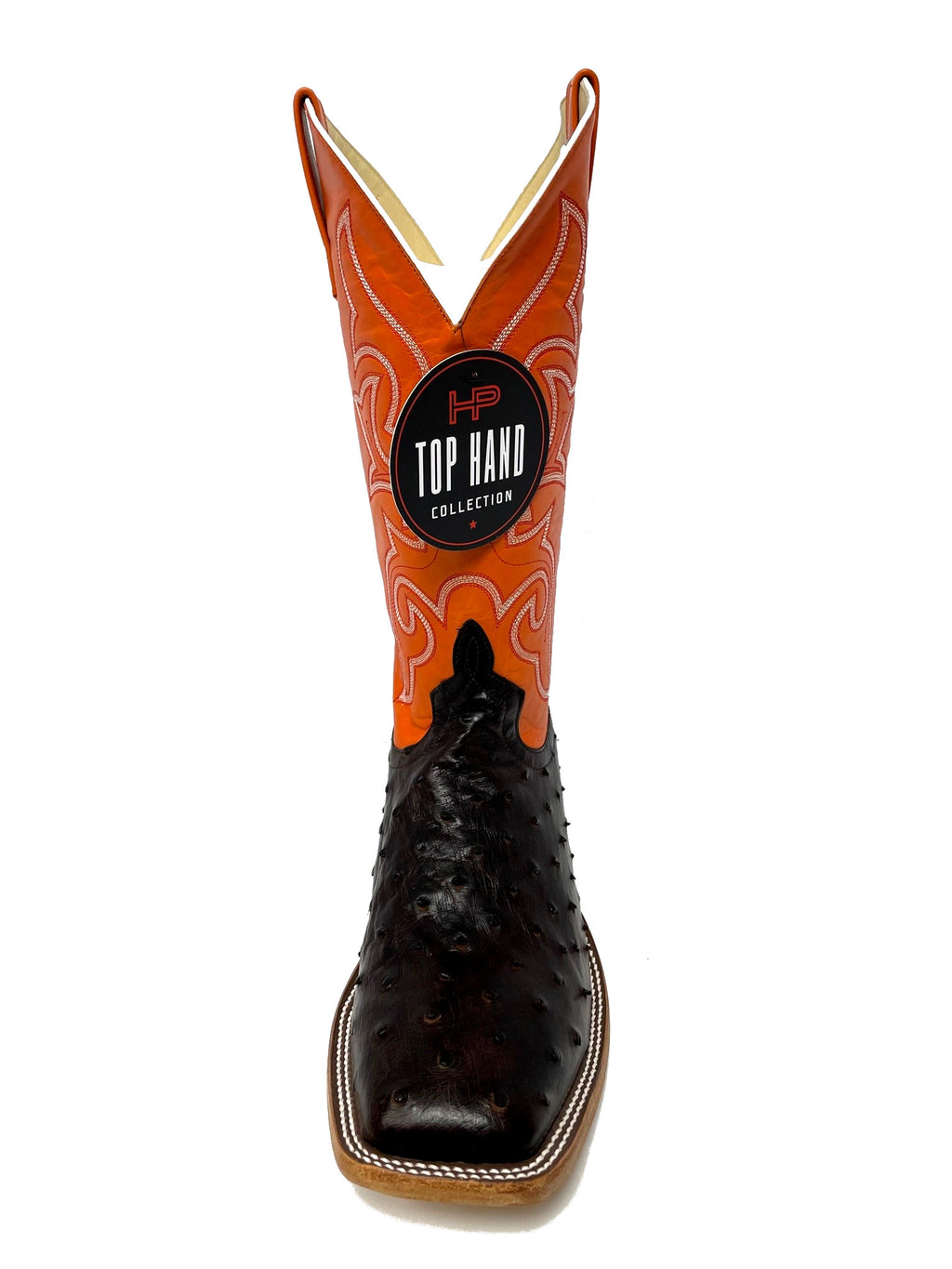 Top Hand HP8028 Men's Nicotine Full Quill Ostrich Cowboy Boots  Pimento Calf Top, DB Toe, Leather
