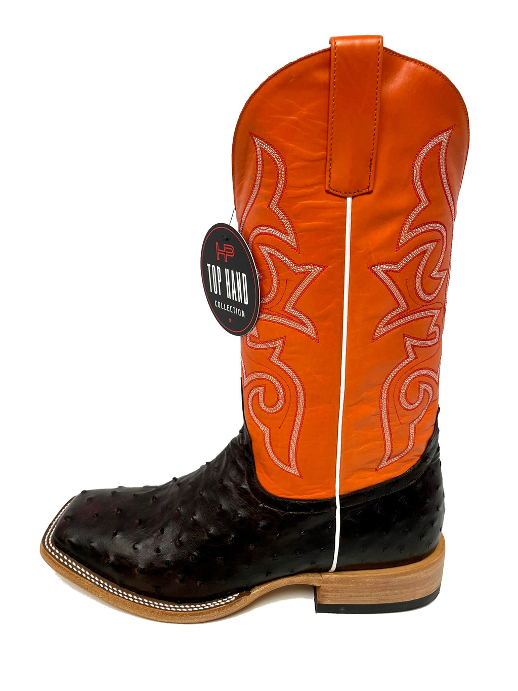 Top Hand HP8028 Men's Nicotine Full Quill Ostrich Cowboy Boots  Pimento Calf Top, DB Toe, Leather