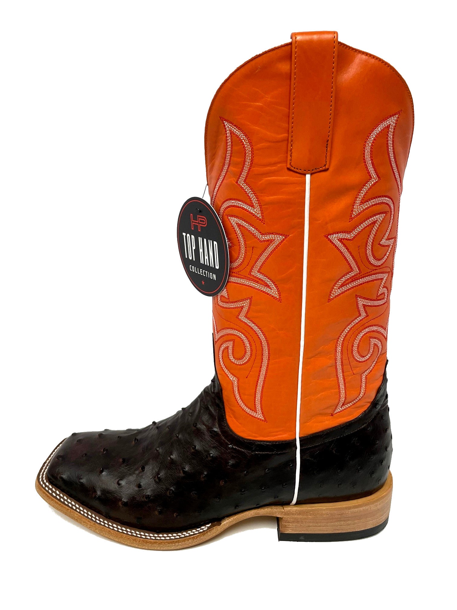 Top Hand HP8028 Men's Nicotine Full Quill Ostrich Cowboy Boots  Pimento Calf Top, DB Toe, Leather