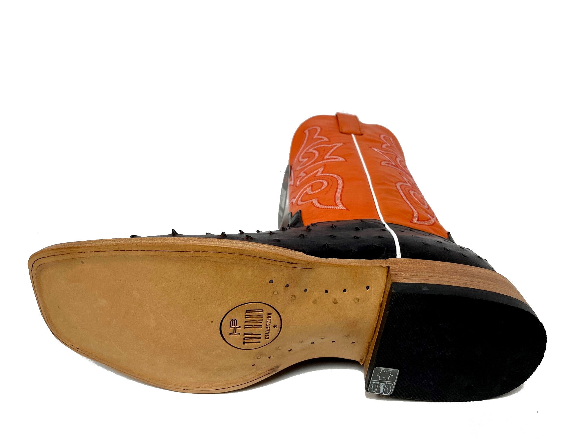 Top Hand HP8028 Men's Nicotine Full Quill Ostrich Cowboy Boots  Pimento Calf Top, DB Toe, Leather
