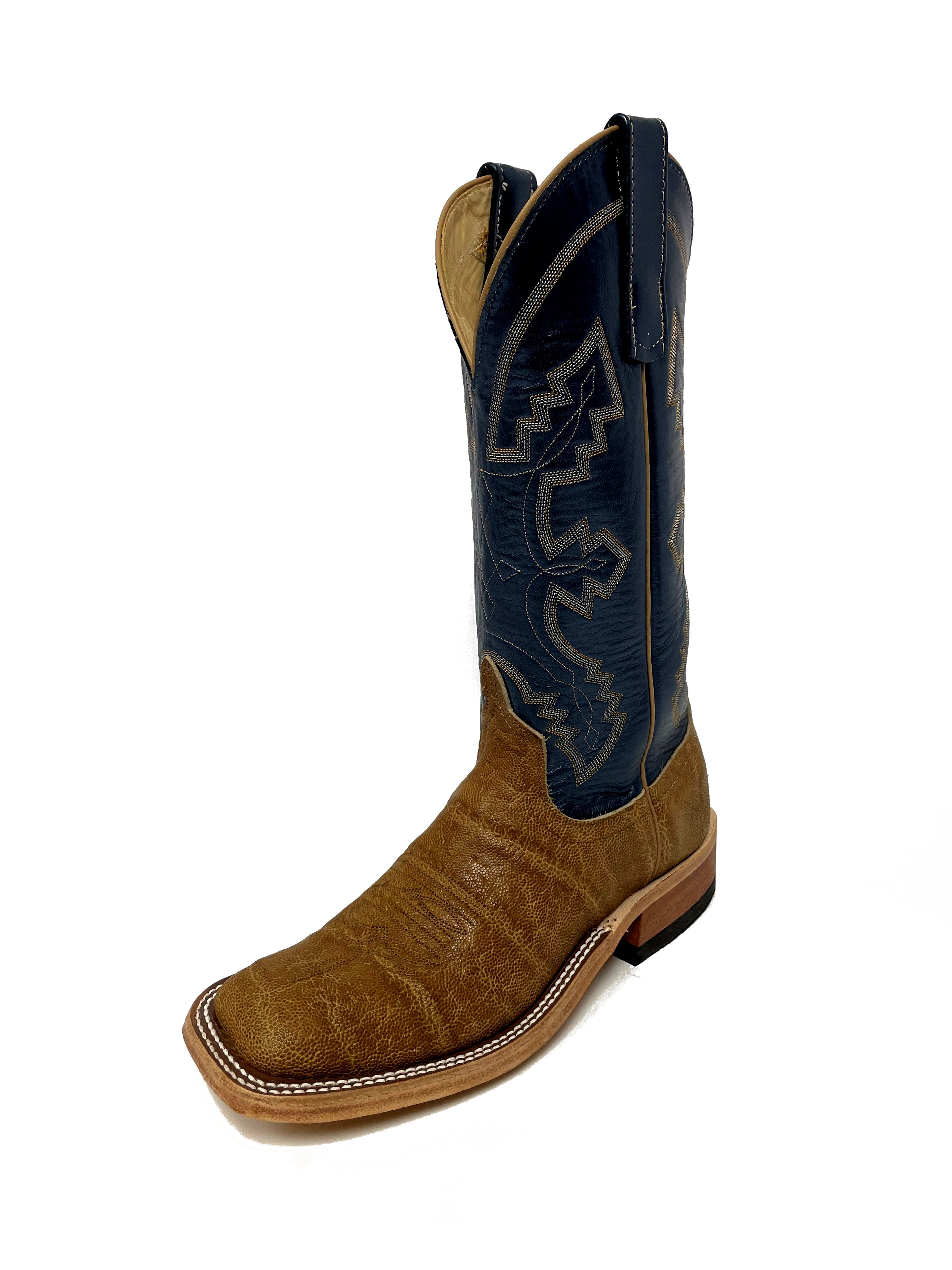 Anderson Bean 329745 Women's Western Boots, Tree Bark Oiled Elephant, Blue Kidskin, DB Toe, AB Heel