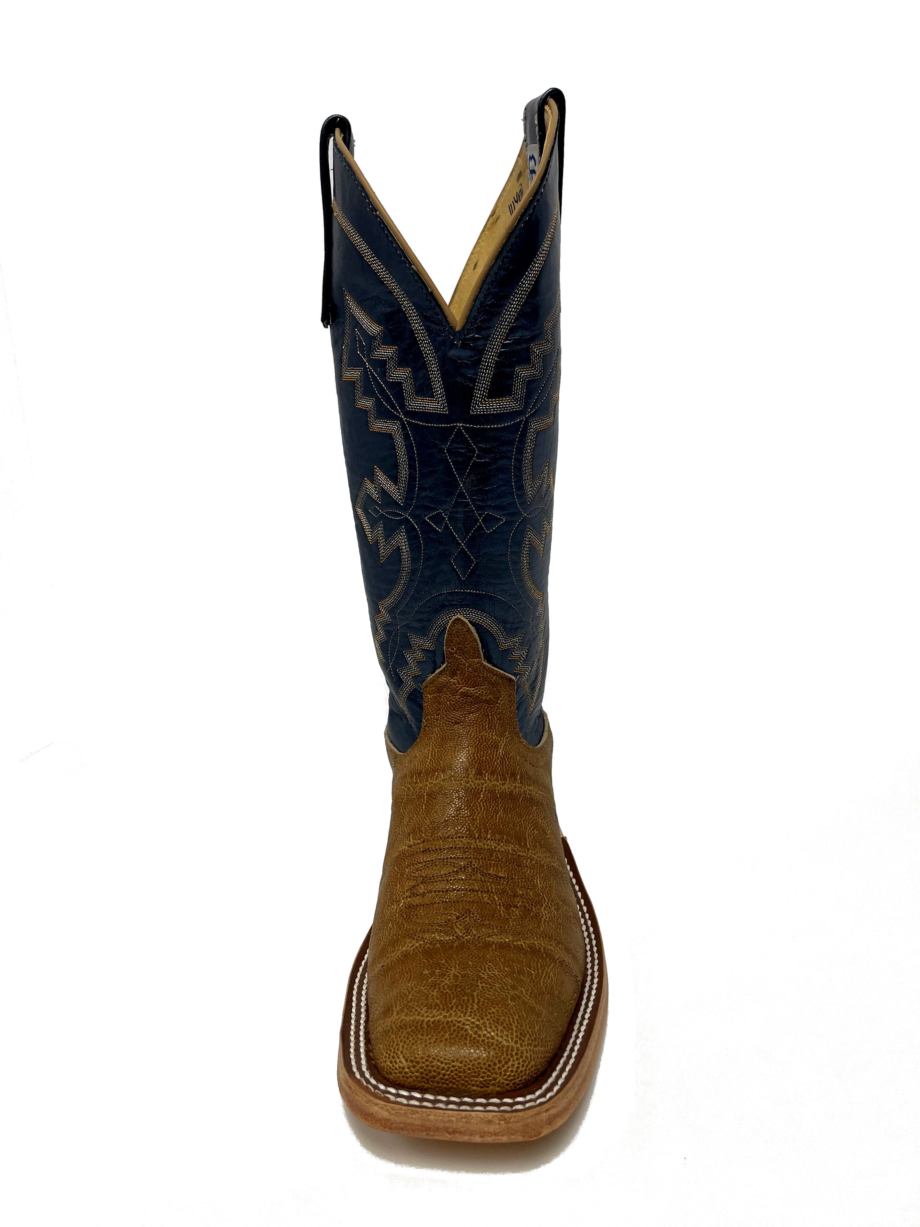 Anderson Bean 329745 Women's Western Boots, Tree Bark Oiled Elephant, Blue Kidskin, DB Toe, AB Heel