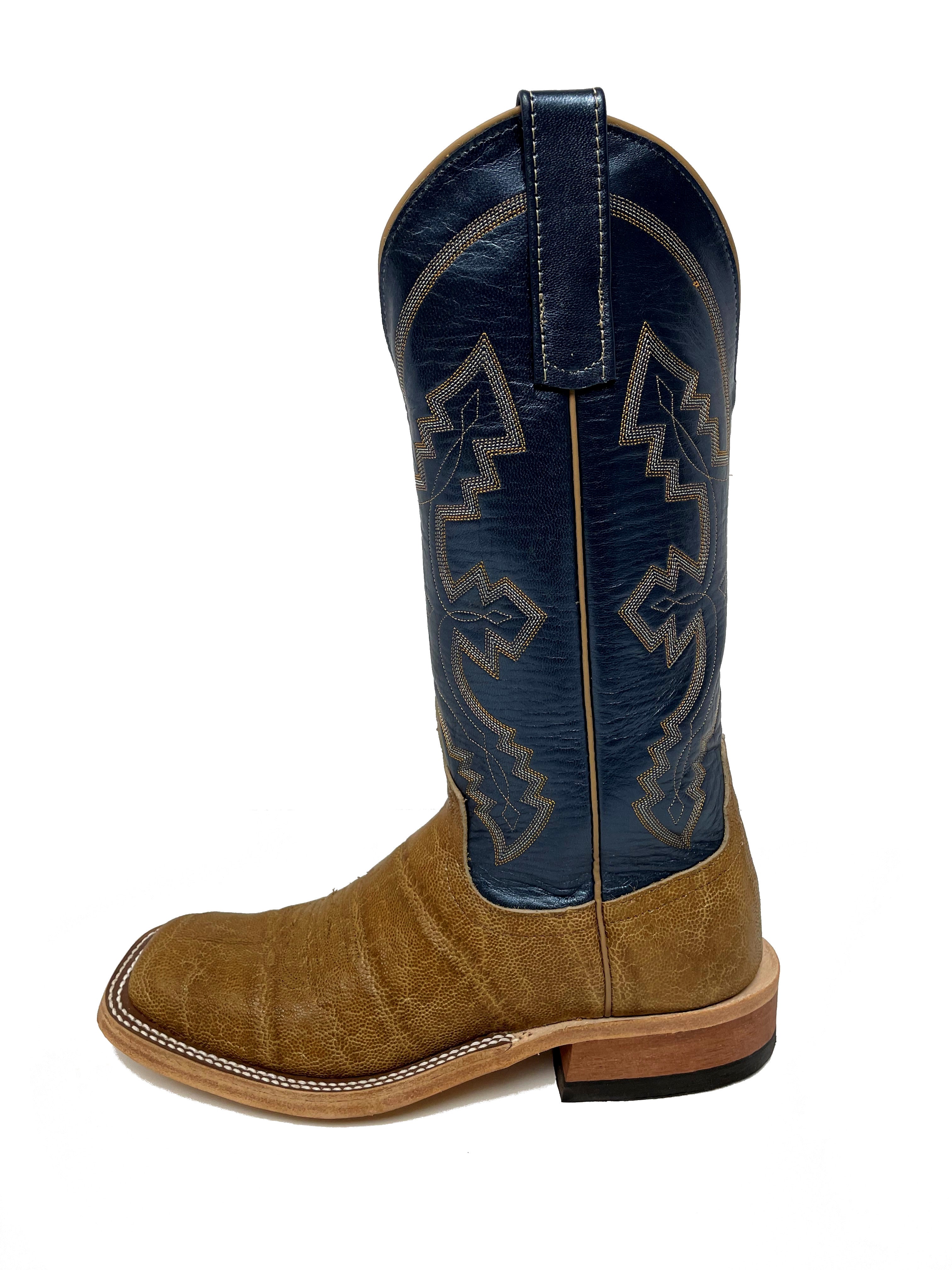 Anderson Bean 329745 Women's Western Boots, Tree Bark Oiled Elephant, Blue Kidskin, DB Toe, AB Heel