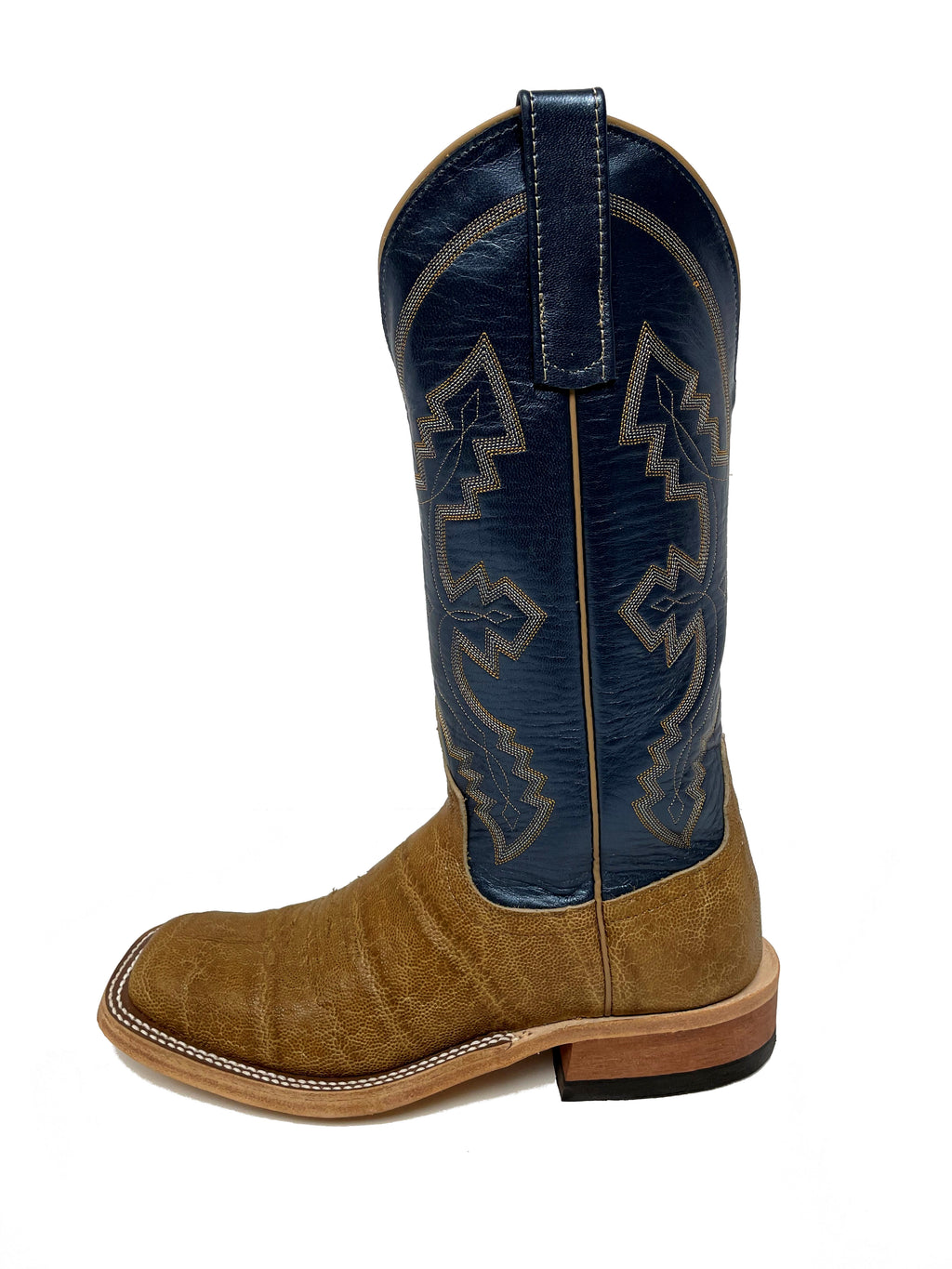 Anderson Bean 329745 Women's Western Boots, Tree Bark Oiled Elephant, Blue Kidskin, DB Toe, AB Heel