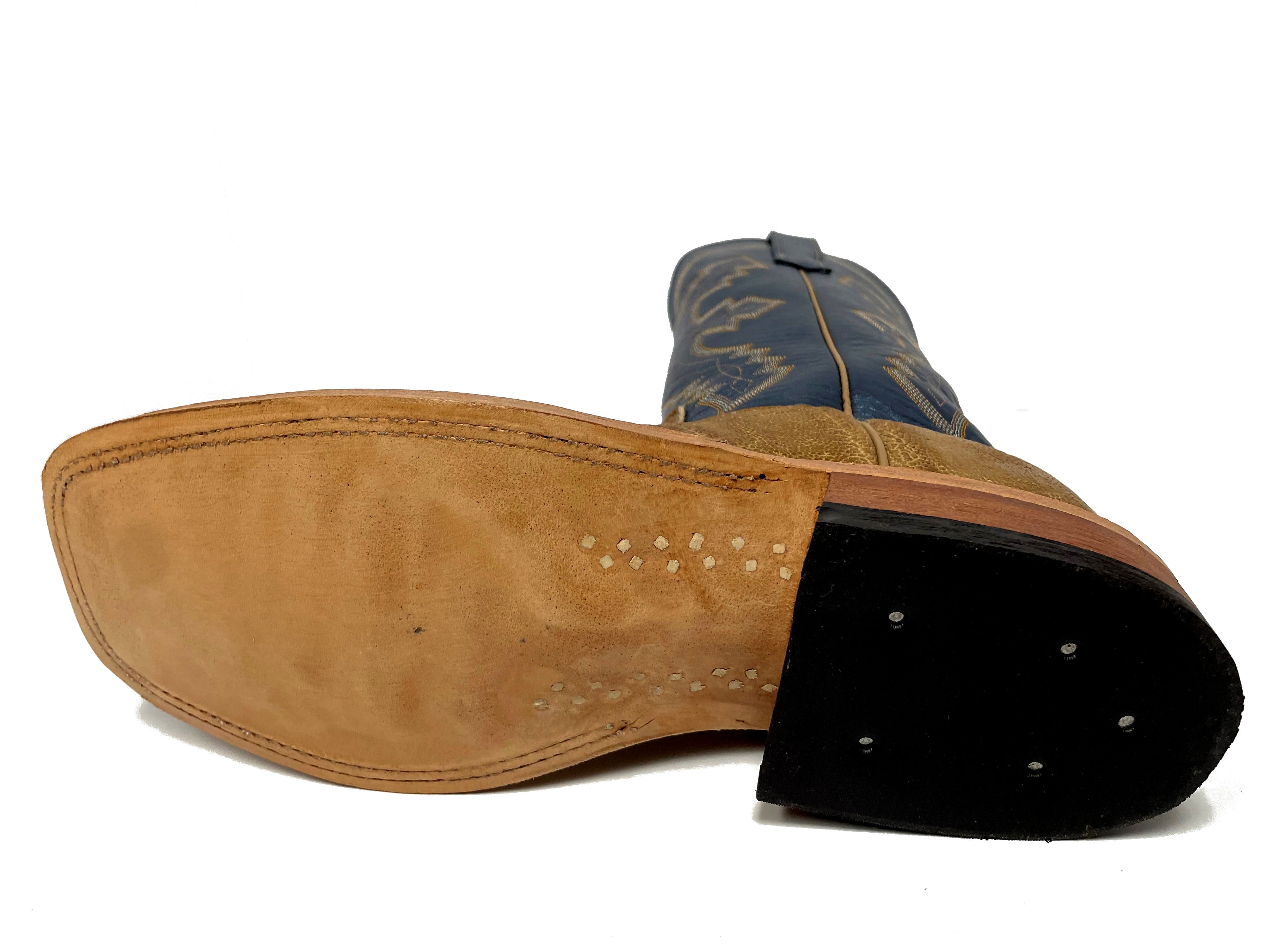 Anderson Bean 329745 Women's Western Boots, Tree Bark Oiled Elephant, Blue Kidskin, DB Toe, AB Heel