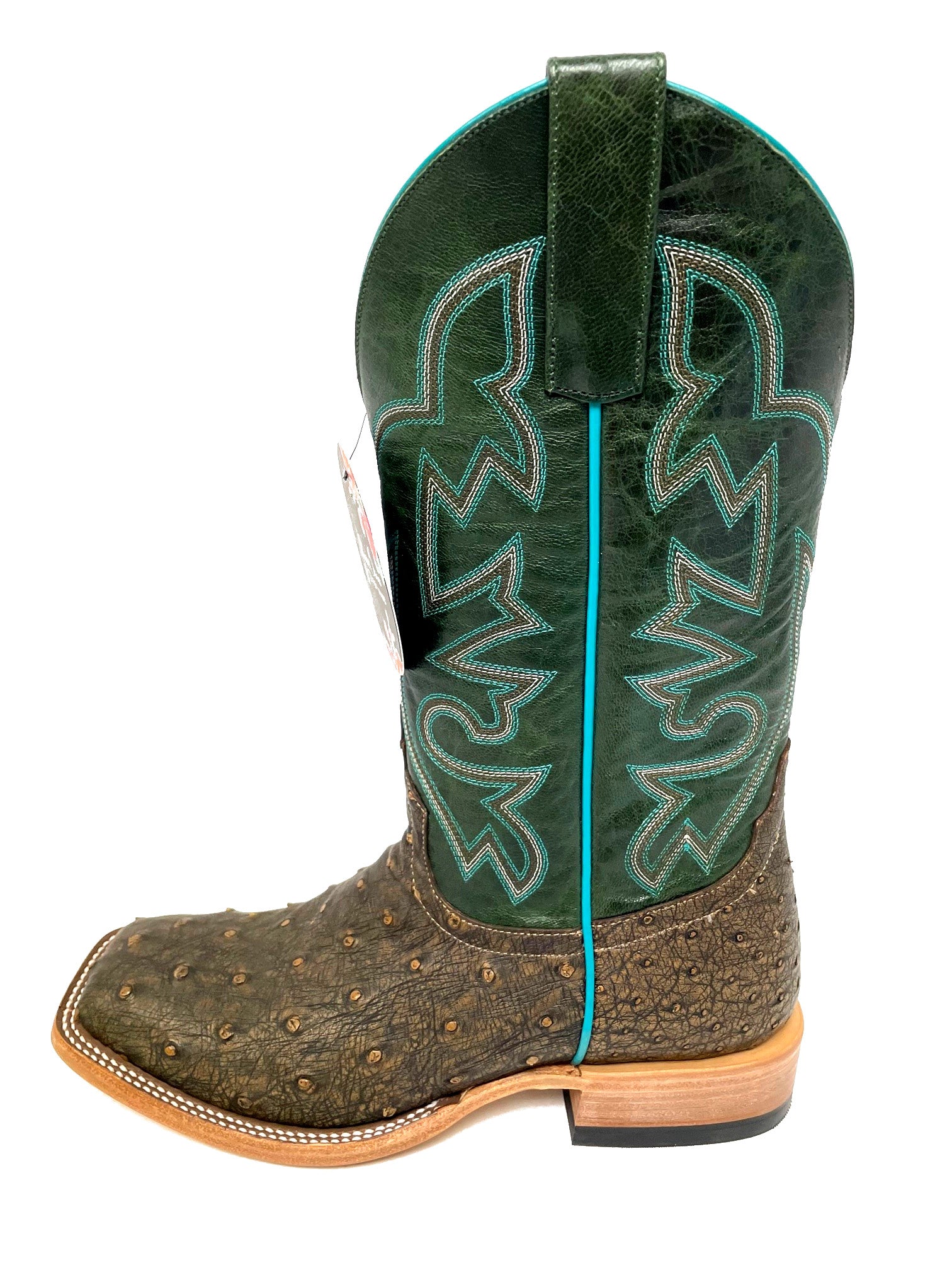 Macie Bean M2031 Women's Antique Full Quill Ostrich Cowboy Boots - Emerald Top, Square Toe