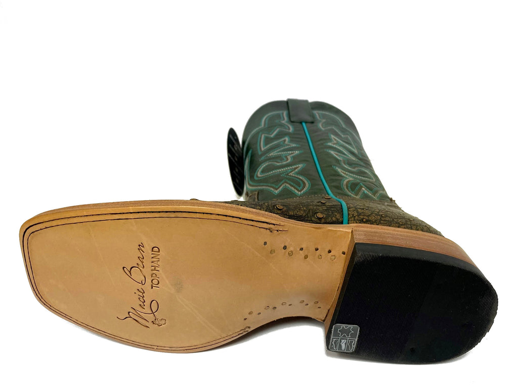 Macie Bean M2031 Women's Antique Full Quill Ostrich Cowboy Boots - Emerald Top, Square Toe