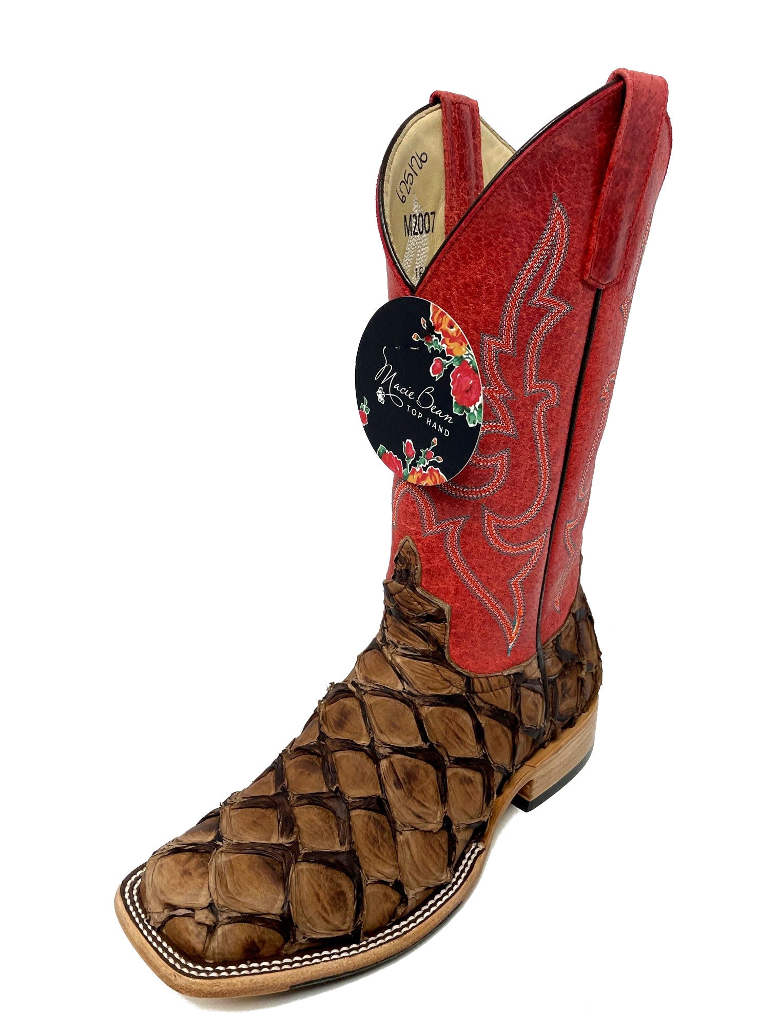 Macie Bean M2007 Women's Matte Cigar Big Bass Cowboy Boots - Red Sinsation Shaft, Arapaima Leather