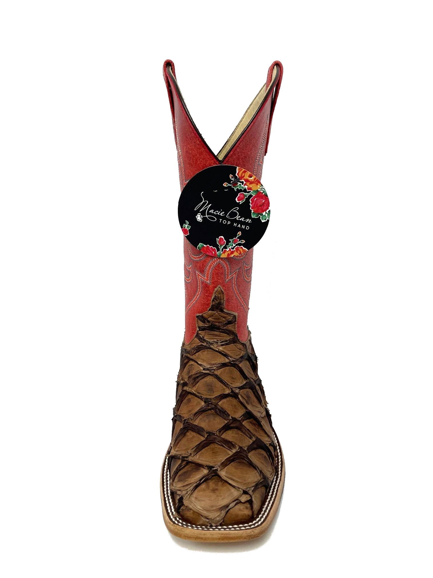 Macie Bean M2007 Women's Matte Cigar Big Bass Cowboy Boots - Red Sinsation Shaft, Arapaima Leather