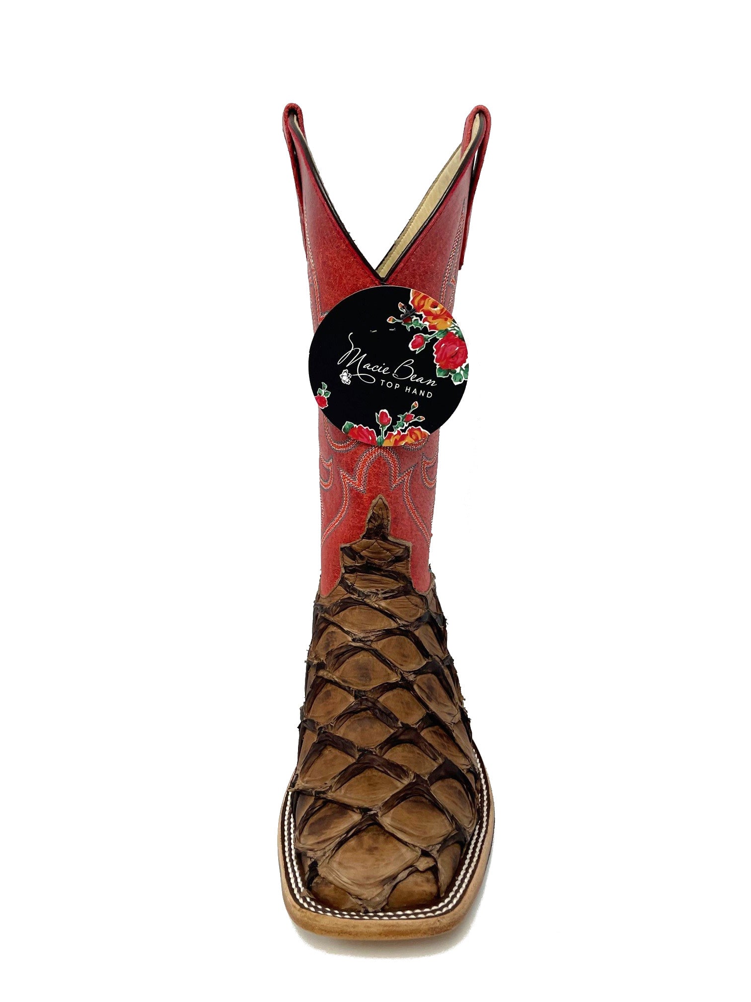 Macie Bean M2007 Women's Matte Cigar Big Bass Cowboy Boots - Red Sinsation Shaft, Arapaima Leather