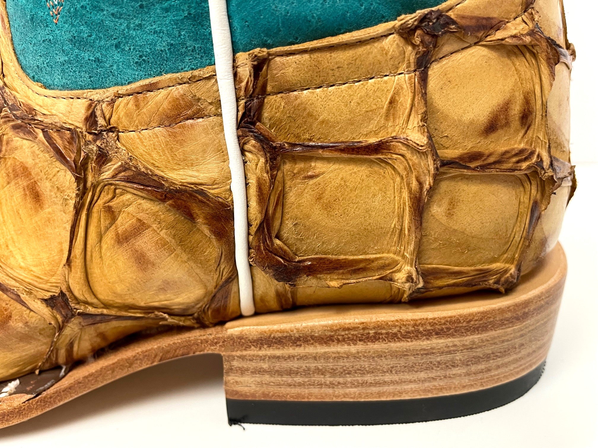 Macie Bean M2008 Women's Antique Saddle Big Bass Cowboy Boots - Turquoise Top, DB Toe, Leather Sole