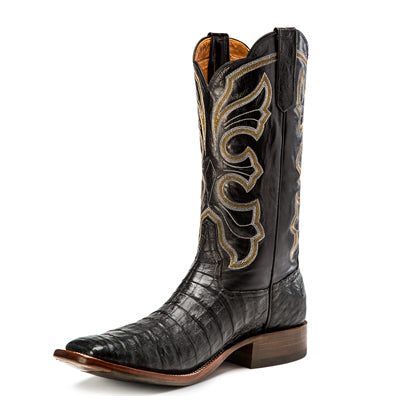 Rios of Mercedes R9019 Men's Black Caiman Belly & Black Calf Cowboy Boots - Wide Square Toe