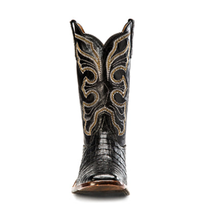Rios of Mercedes R9019 Men's Black Caiman Belly & Black Calf Cowboy Boots - Wide Square Toe