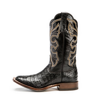 Rios of Mercedes R9019 Men's Black Caiman Belly & Black Calf Cowboy Boots - Wide Square Toe
