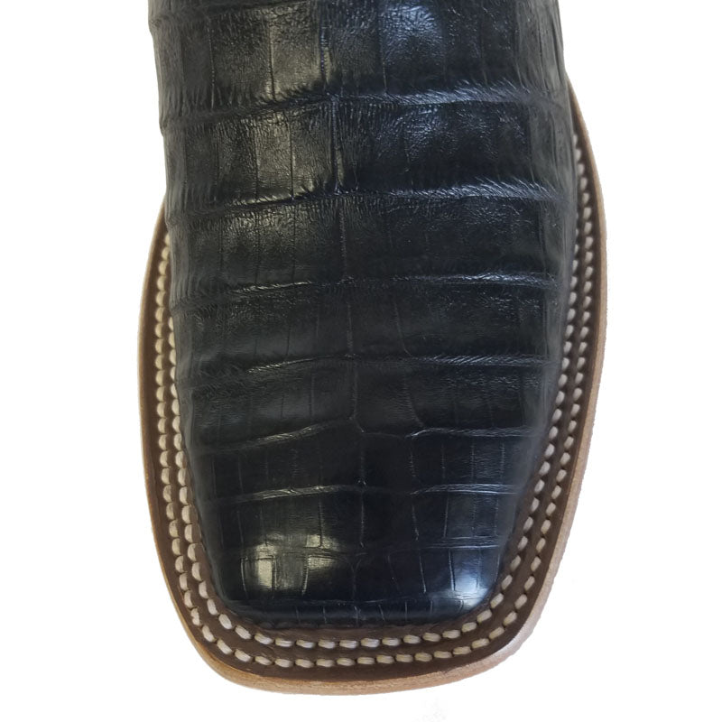 Macie Bean M2002 Womens Black Caiman Belly Cowboy Boots  Wine Pull Up Shaft, DB Toe, Leather Sole