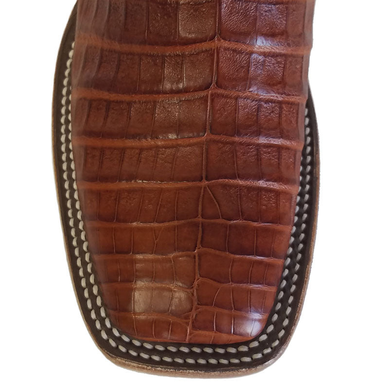 Macie Bean M2003 Womens Brandy Caiman Belly Cowboy Boots  Blue Goat Top, DB Toe, Leather Sole
