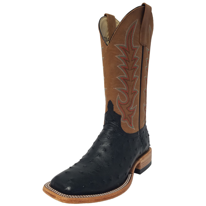 Macie Bean M2004 Womens Black Full Quill Ostrich Cowboy Boots  Honey Crazy Horse Top, DB Toe