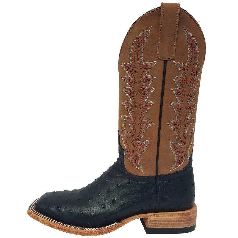 Macie Bean M2004 Womens Black Full Quill Ostrich Cowboy Boots  Honey Crazy Horse Top, DB Toe