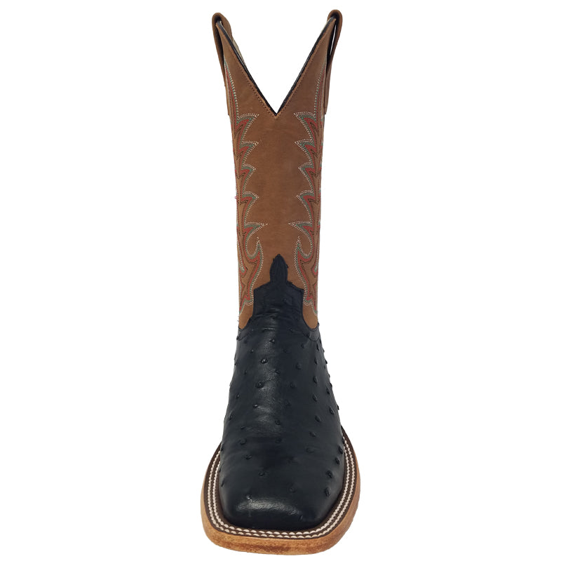 Macie Bean M2004 Womens Black Full Quill Ostrich Cowboy Boots  Honey Crazy Horse Top, DB Toe