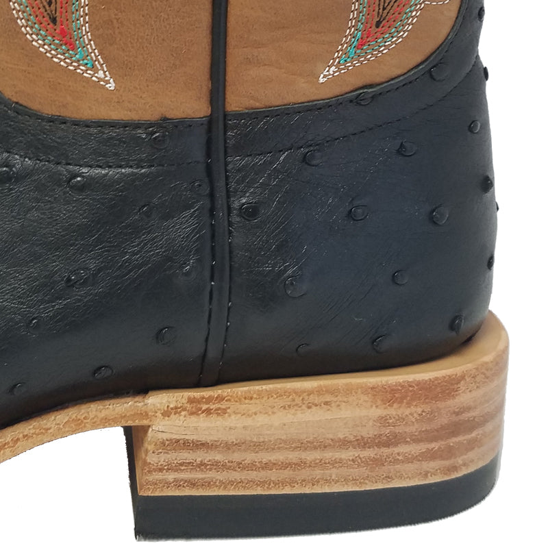 Macie Bean M2004 Womens Black Full Quill Ostrich Cowboy Boots  Honey Crazy Horse Top, DB Toe