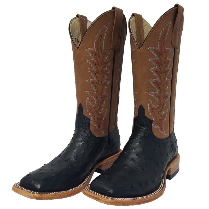 Macie Bean M2004 Womens Black Full Quill Ostrich Cowboy Boots  Honey Crazy Horse Top, DB Toe