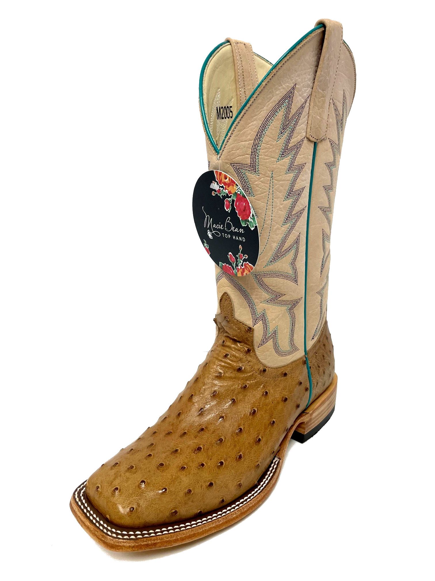 Macie Bean M2005 Women's Antique Saddle Full Quill Ostrich Cowboy Boots - Square Toe, Leather