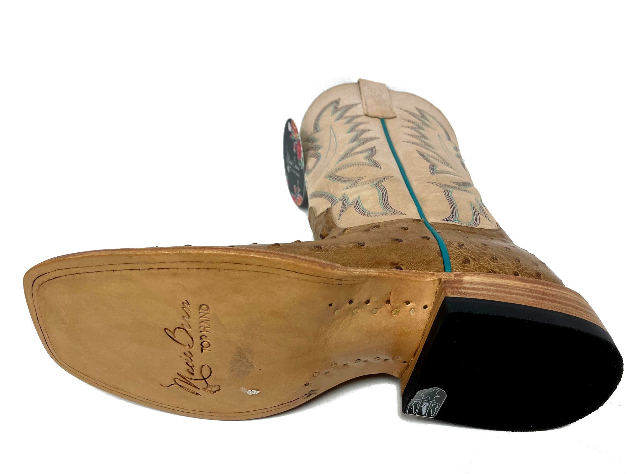 Macie Bean M2005 Women's Antique Saddle Full Quill Ostrich Cowboy Boots - Square Toe, Leather