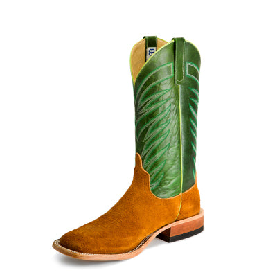 Anderson Bean S3012 Men's Rust Crazyhorse Roughout Cowboy Boots, Emerald Top, Leather Sole, DB Toe