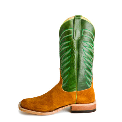 Anderson Bean S3012 Men's Rust Crazyhorse Roughout Cowboy Boots, Emerald Top, Leather Sole, DB Toe