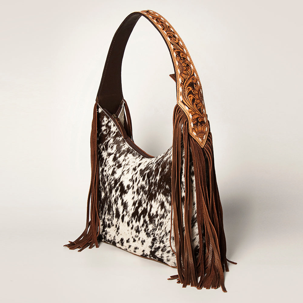 American Darling ADBGI112B Women's Brown Hair-On Hide Western Purse  Full Grain Leather with Fringe