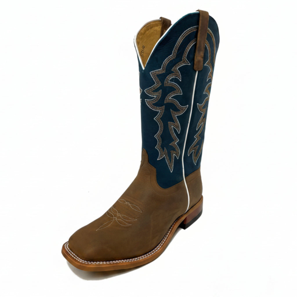Horse Power HP1836 Men's Pecan Barking Iron Cowboy Boots - Sugared Blue Jeans Leather Shaft