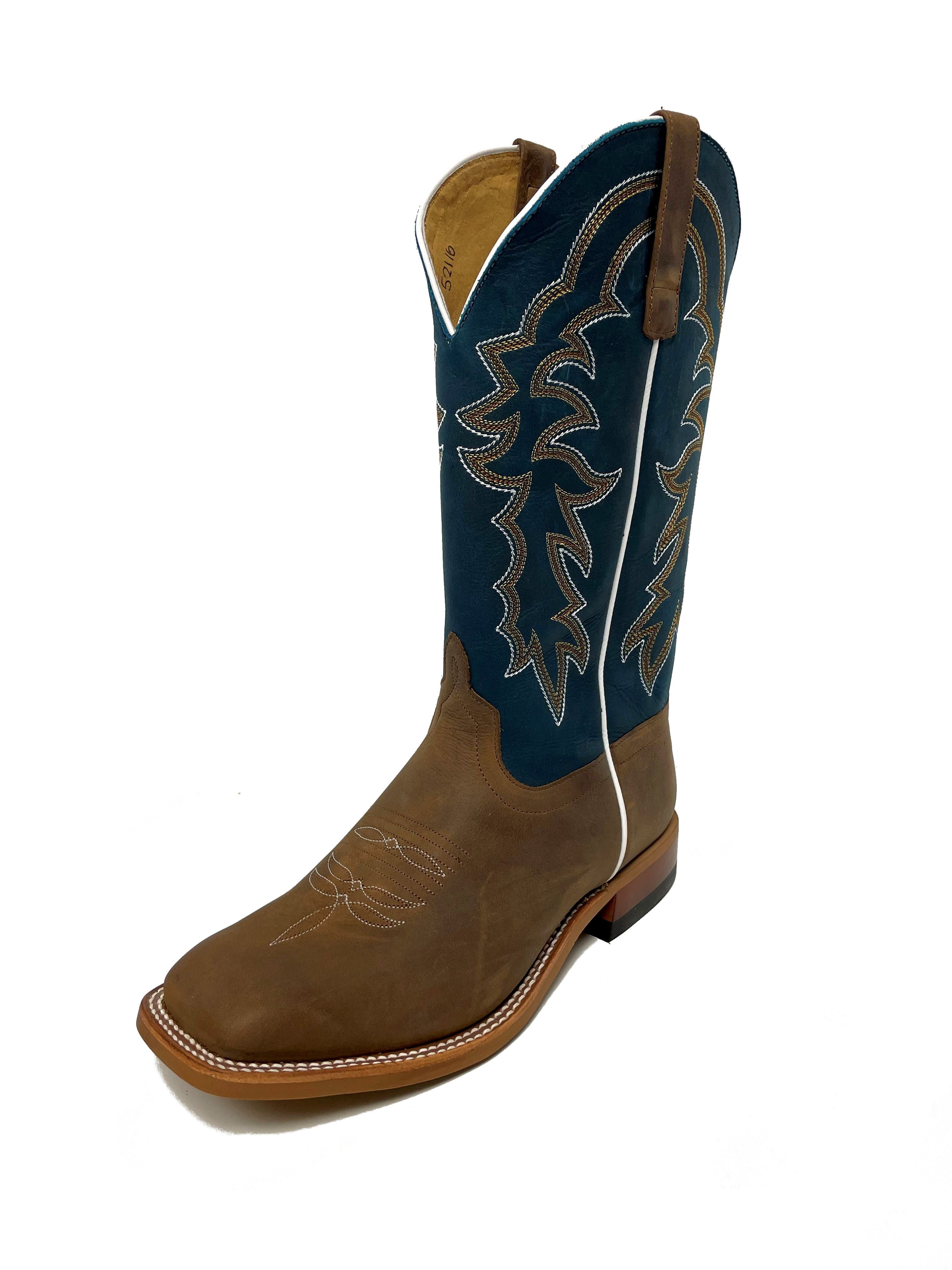 Horse Power HP1836 Men's Pecan Barking Iron Cowboy Boots - Sugared Blue Jeans Leather Shaft
