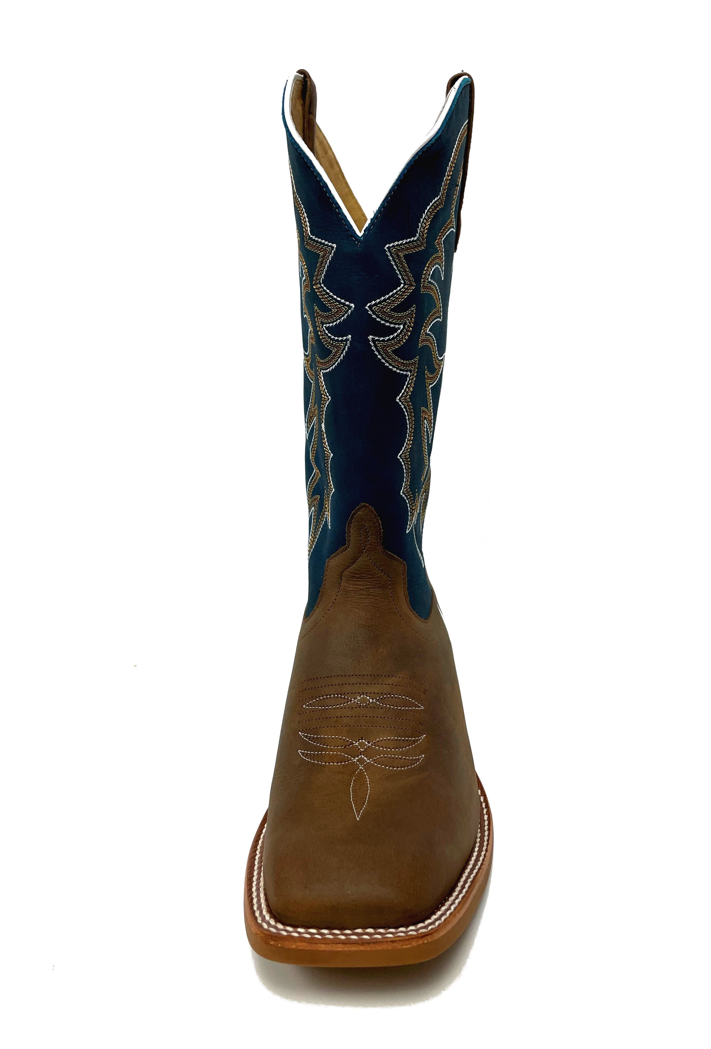 Horse Power HP1836 Men's Pecan Barking Iron Cowboy Boots - Sugared Blue Jeans Leather Shaft