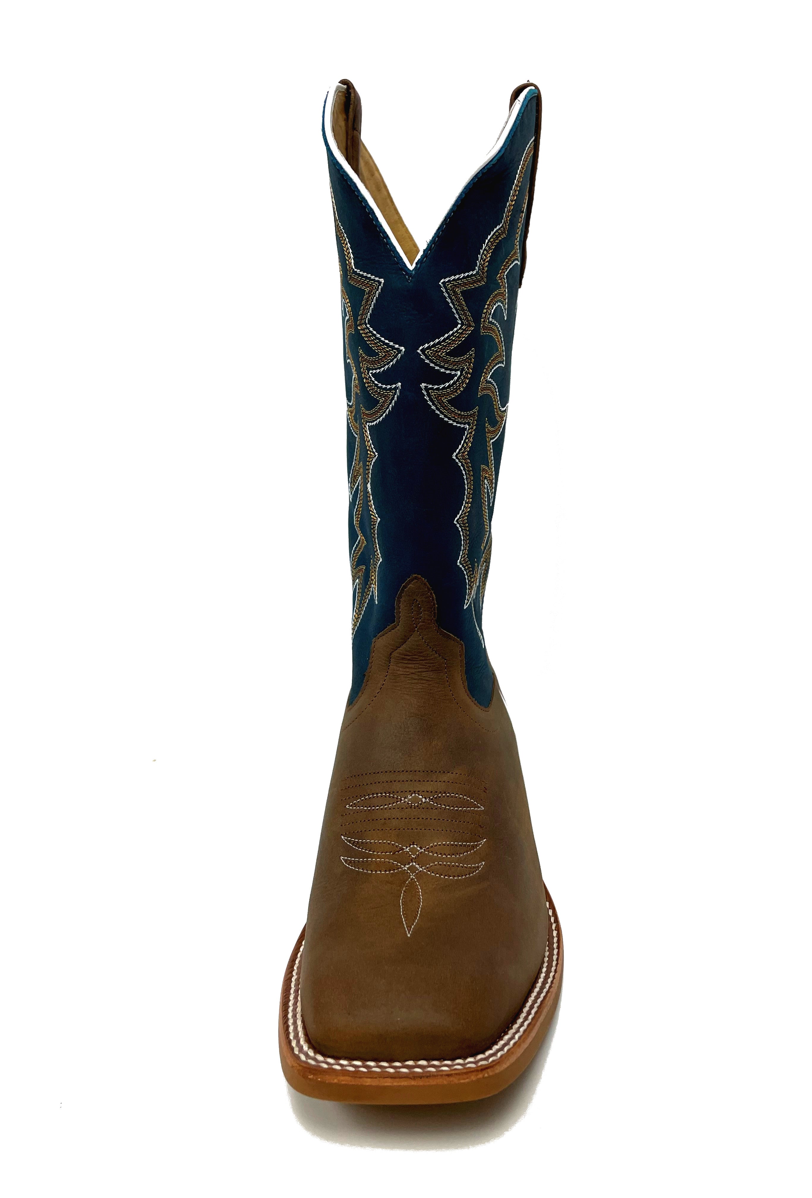 Horse Power HP1836 Men's Pecan Barking Iron Cowboy Boots - Sugared Blue Jeans Leather Shaft