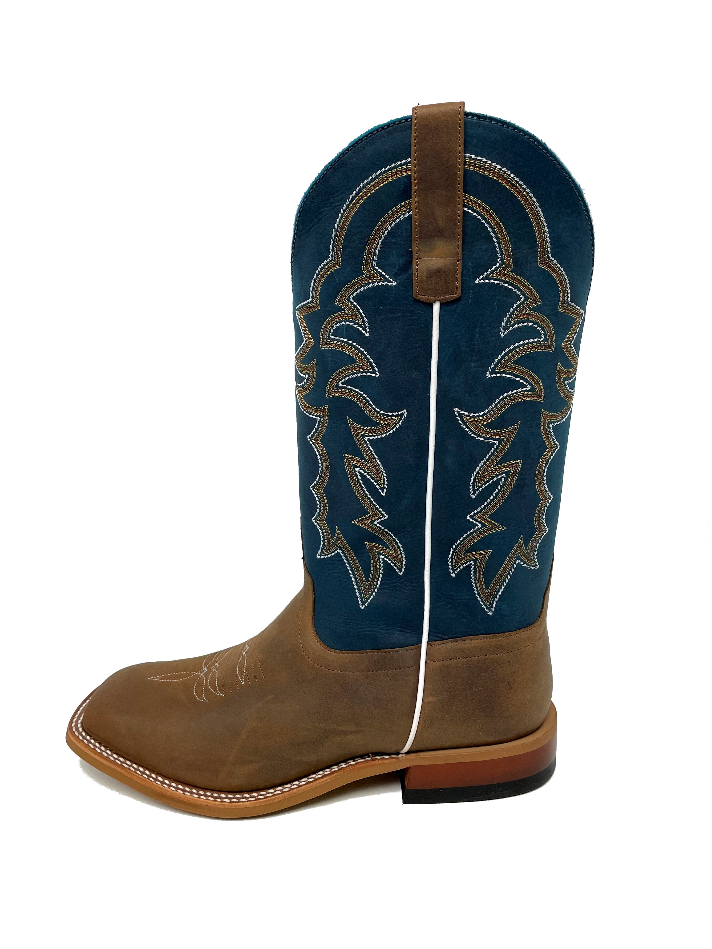 Horse Power HP1836 Men's Pecan Barking Iron Cowboy Boots - Sugared Blue Jeans Leather Shaft