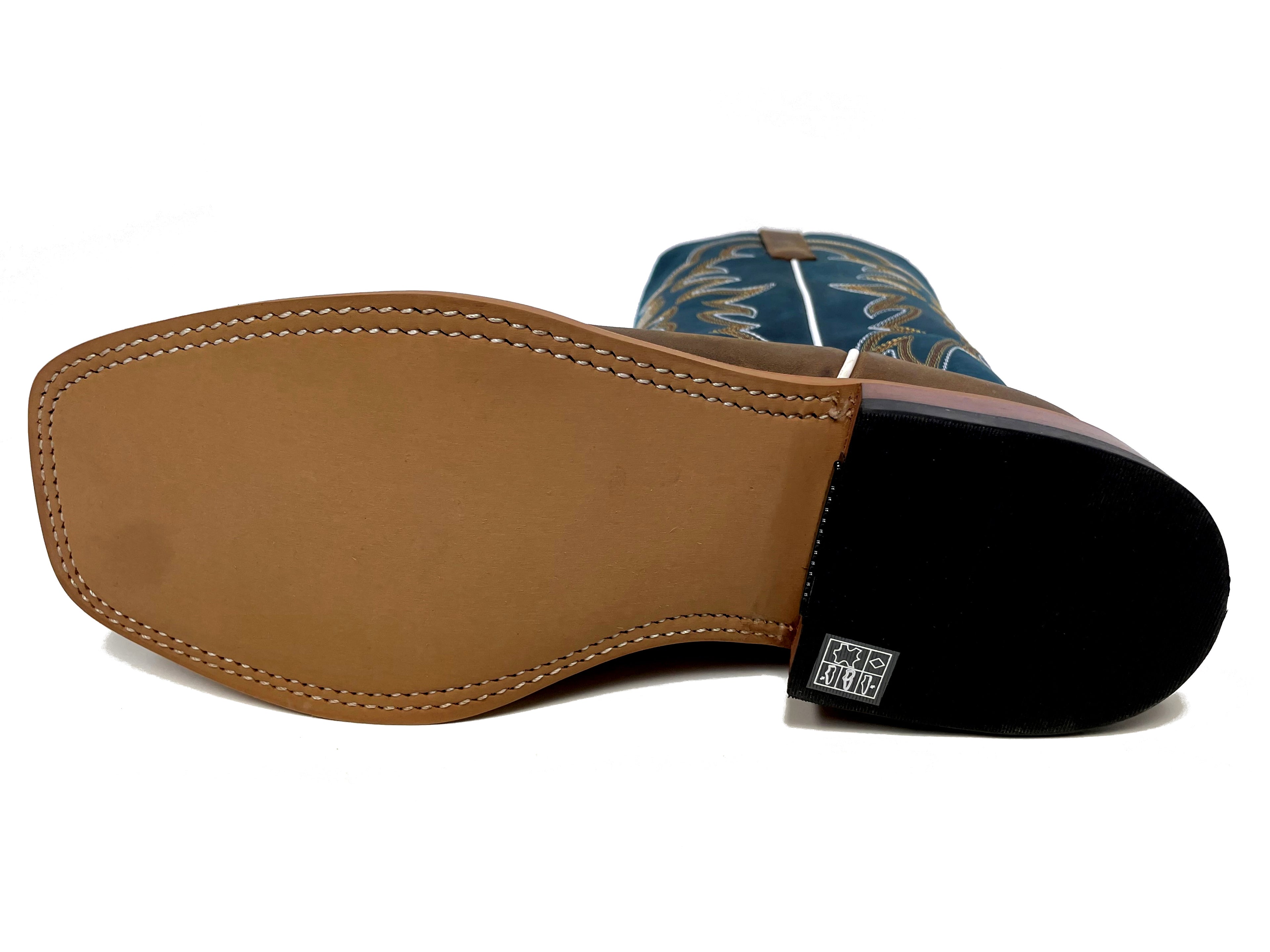 Horse Power HP1836 Men's Pecan Barking Iron Cowboy Boots - Sugared Blue Jeans Leather Shaft