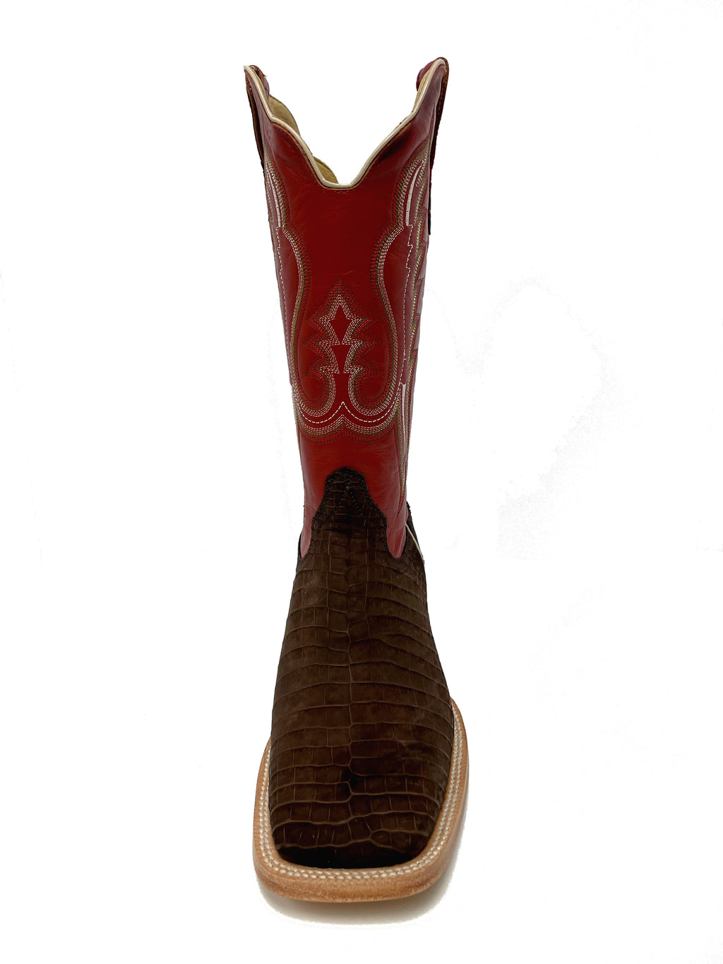 R. Watson RW9011-2 Men's Mocha Sueded Nile Crocodile Cowboy Boots  Indian Orange Shaft, Square Toe