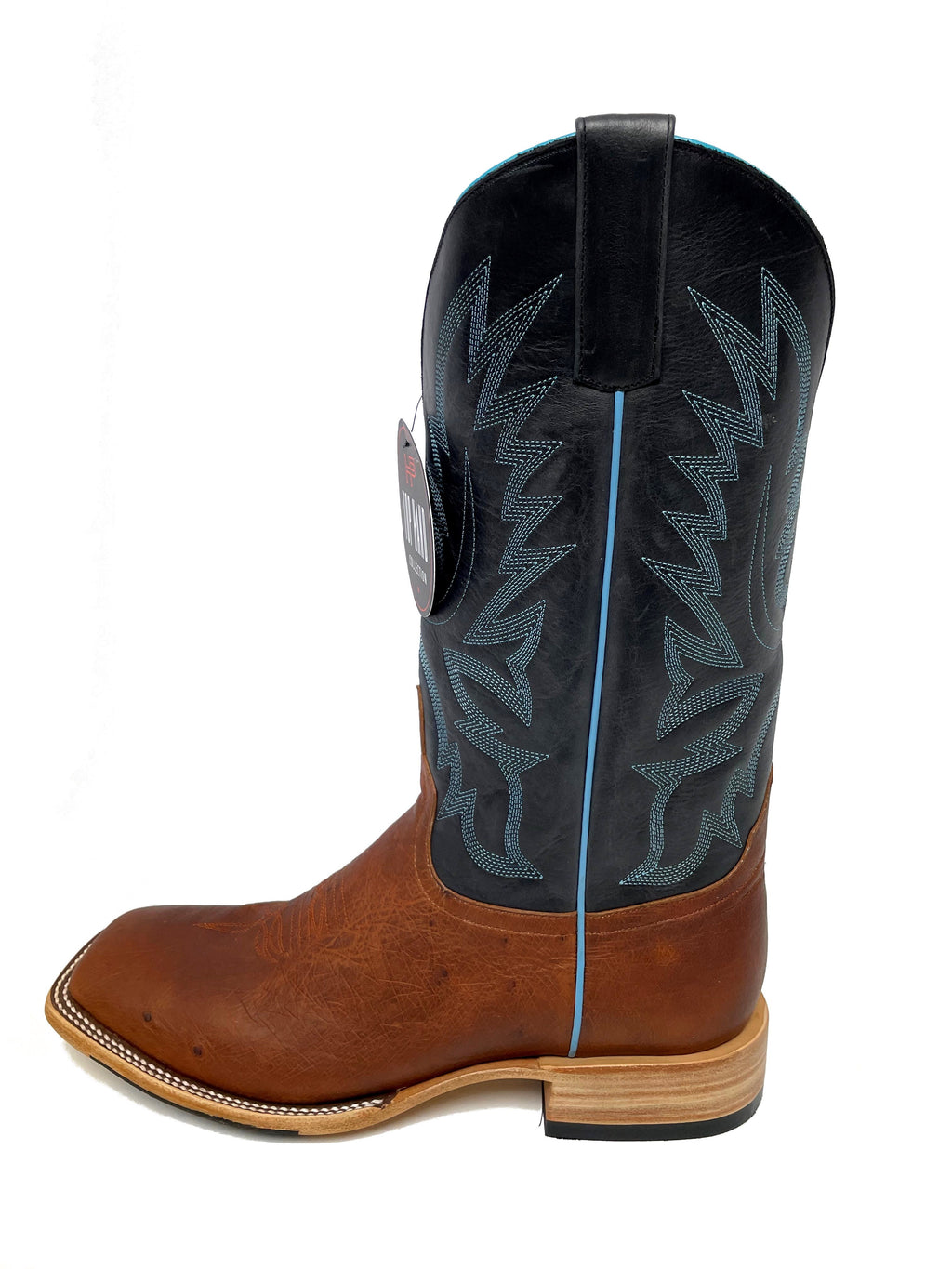 Top Hand HP8042 Men's Cognac Smooth Ostrich Cowboy Boots  Black Top, DB Toe, Leather Sole