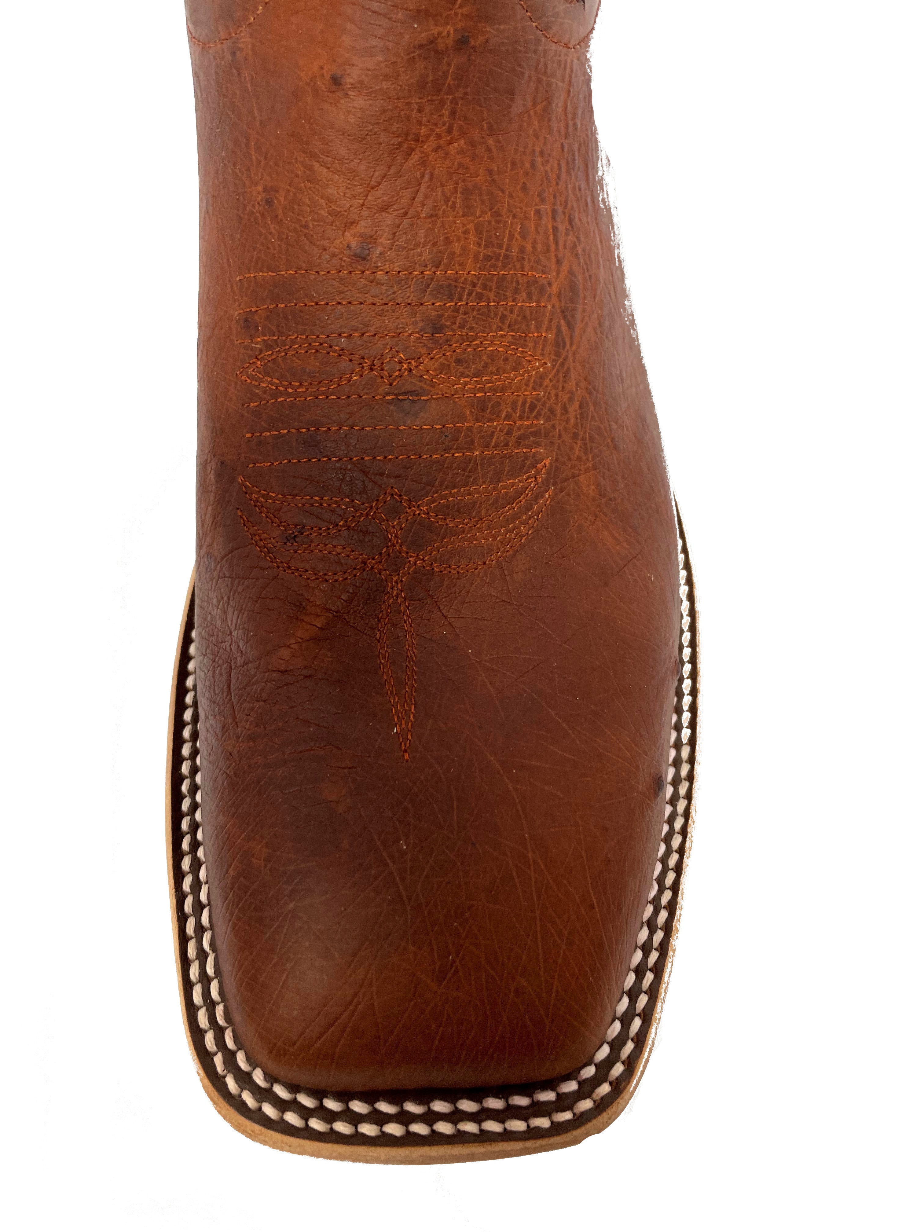Top Hand HP8042 Men's Cognac Smooth Ostrich Cowboy Boots  Black Top, DB Toe, Leather Sole