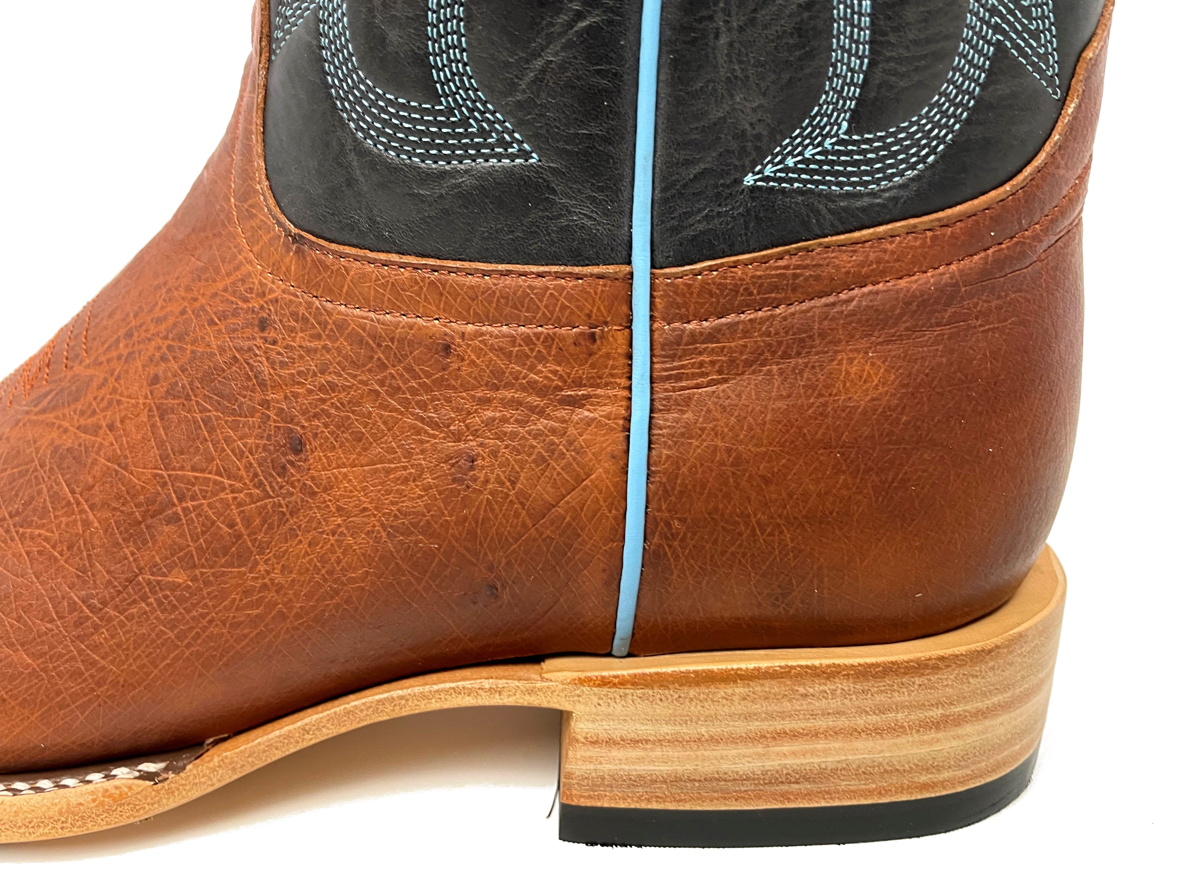 Top Hand HP8042 Men's Cognac Smooth Ostrich Cowboy Boots  Black Top, DB Toe, Leather Sole