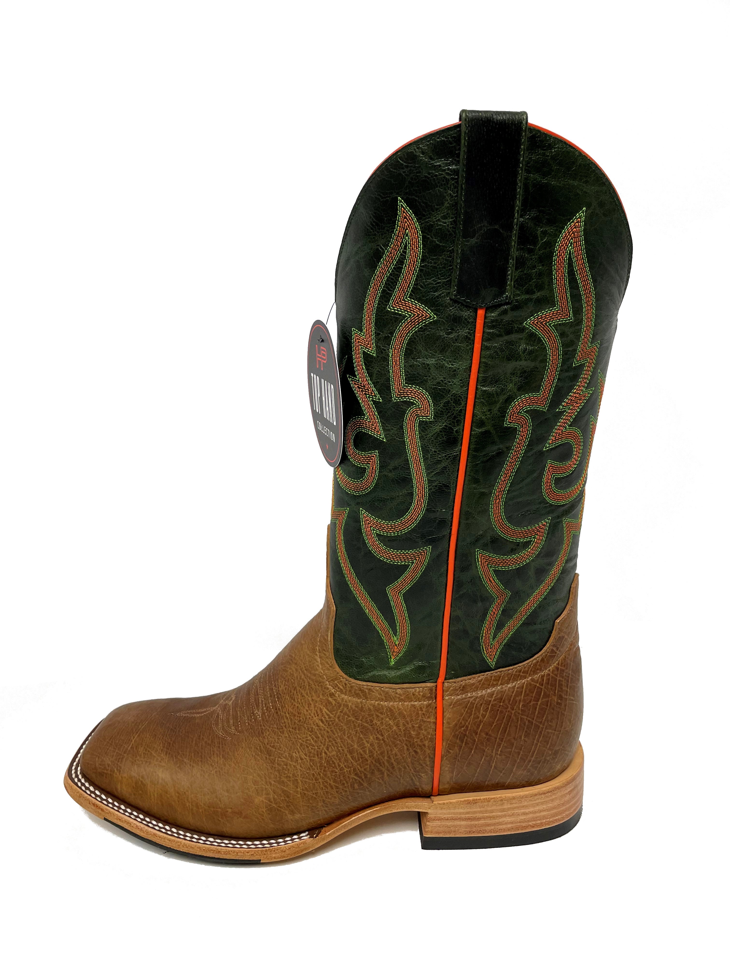 Top Hand HP8043 Men's Oryx Smooth Ostrich Cowboy Boots  Emerald Shaft, DB Toe, Leather Sole
