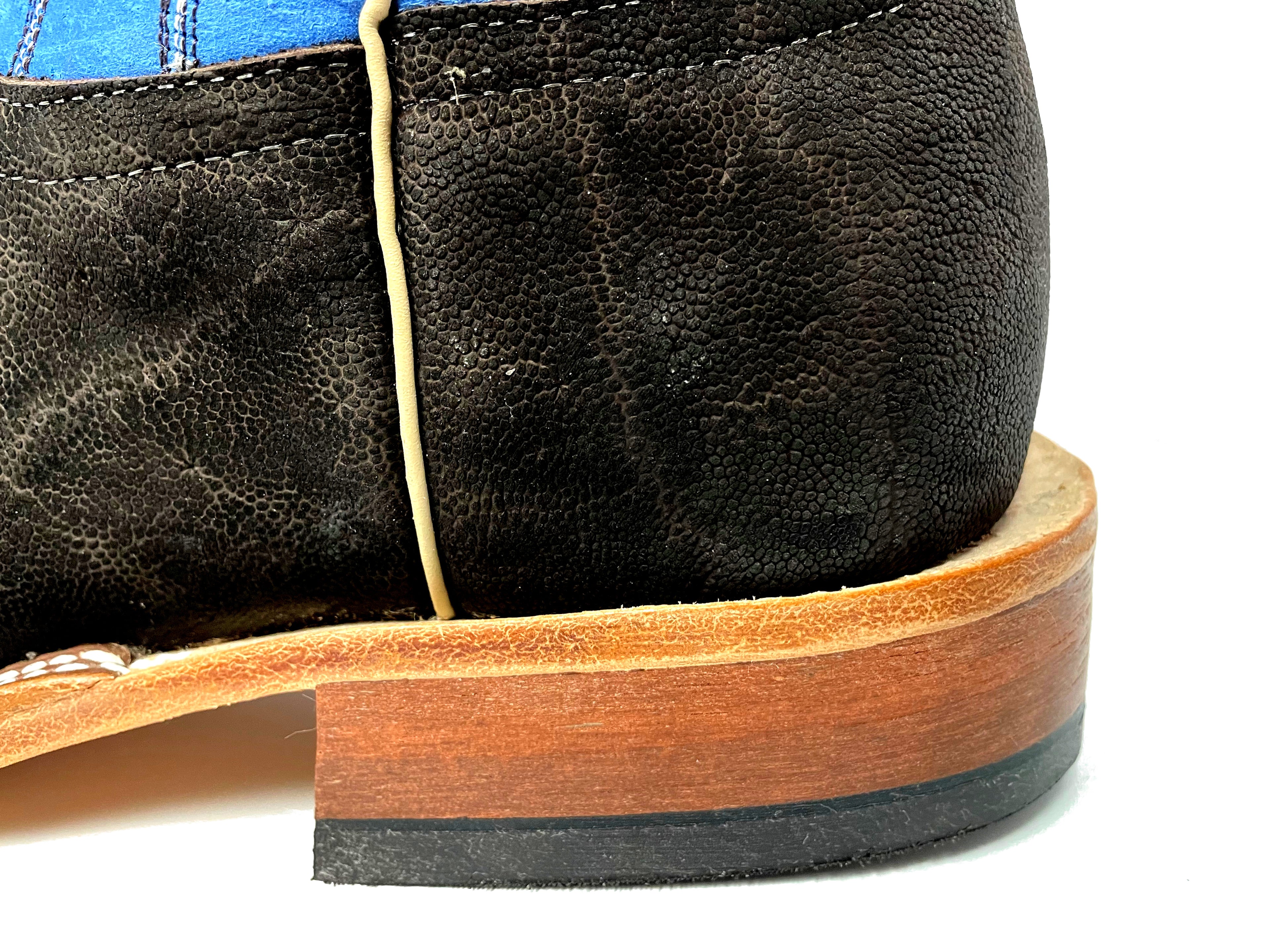 Anderson Bean 331471 Men's Cowboy Boots, Chocolate Buffed Elephant, Blue Upper, DB Toe, AB Heel