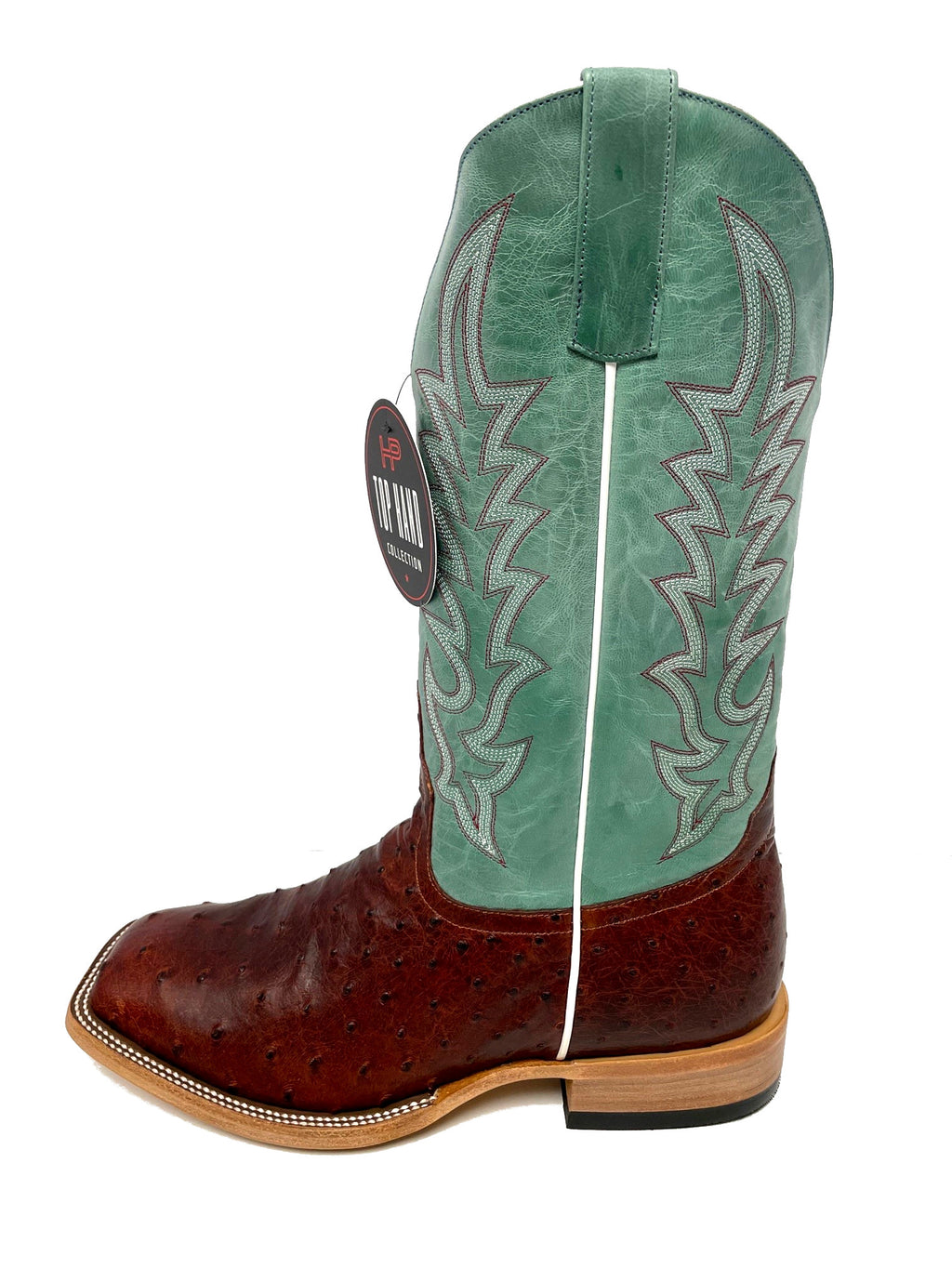 Top Hand Men's HP8027 Brandy Full Quill Ostrich Cowboy Boots  Teal Shaft, DB Toe, Leather Sole