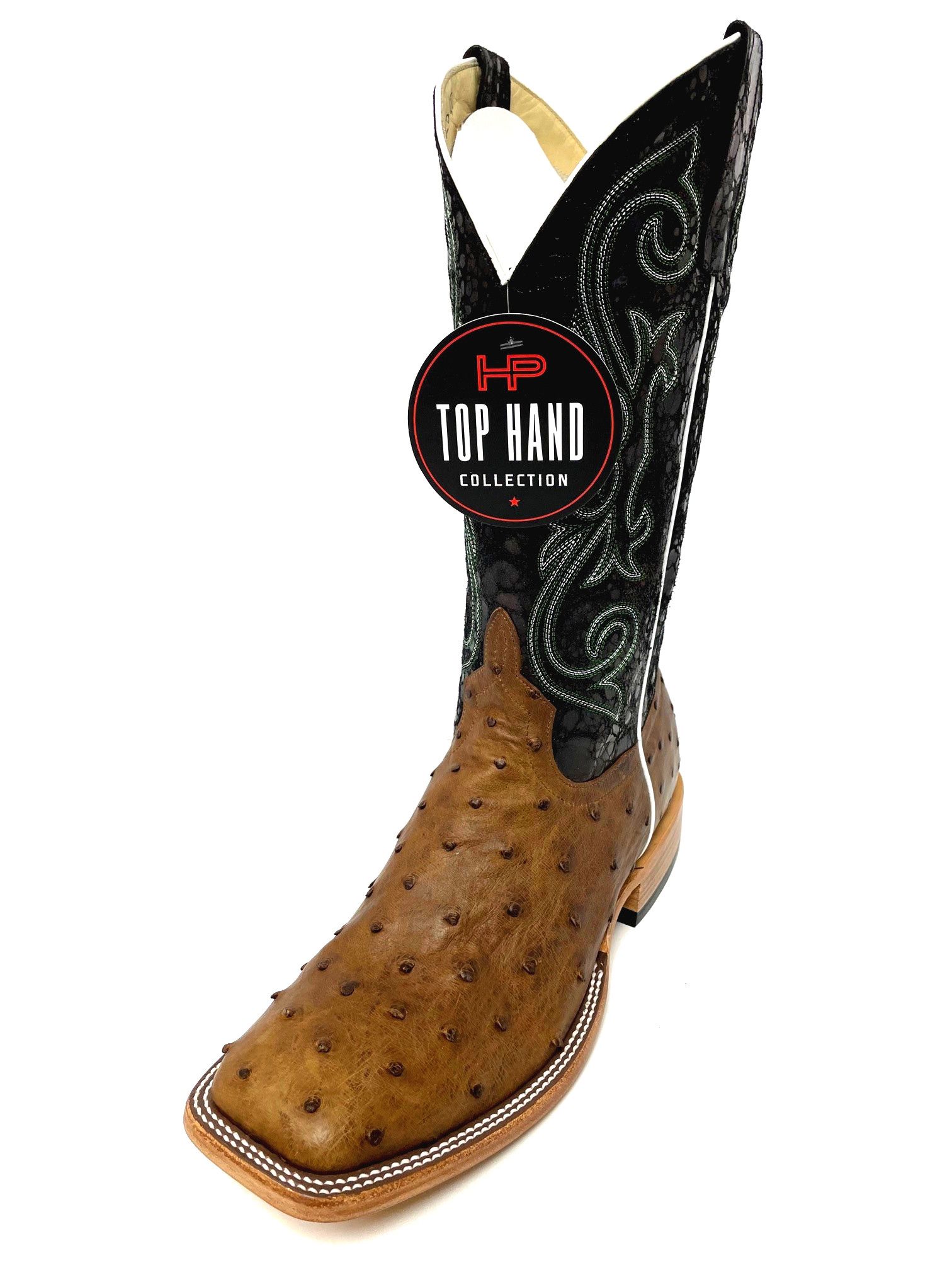 Top Hand Men's HP8029 Oryx Full Quill Ostrich Cowboy Boots  Black Acid Shaft, DB Toe